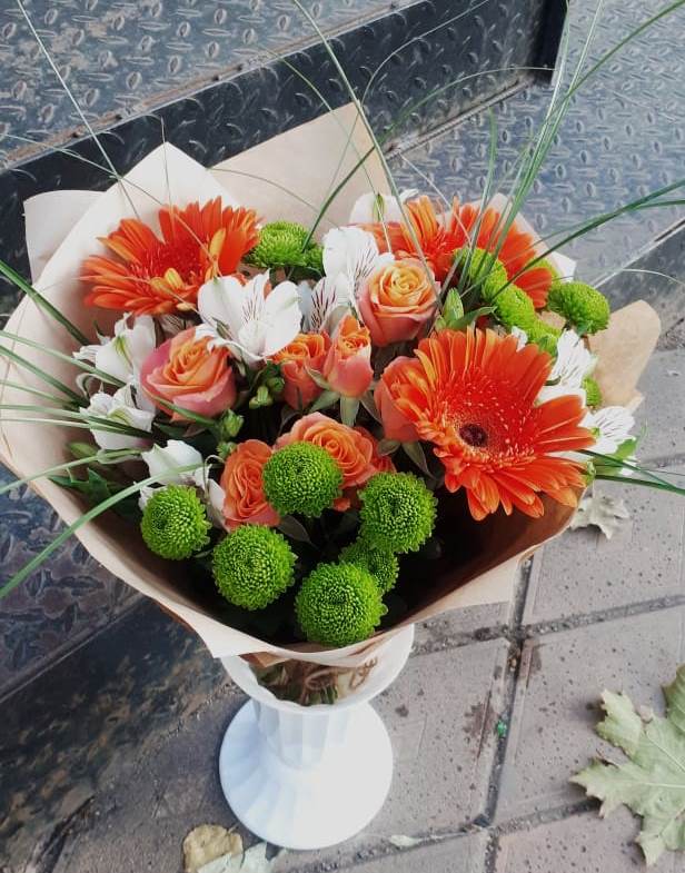 Букет цветов из: Герберы, Хризантемы, Альстромерии и Розы в Подгорной Ставропольского края