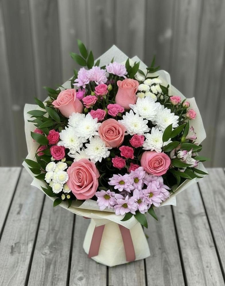 Букет цветов из: Альстромерии, Гвоздики, Розы и Хризантемы в Подгорной Ставропольского края