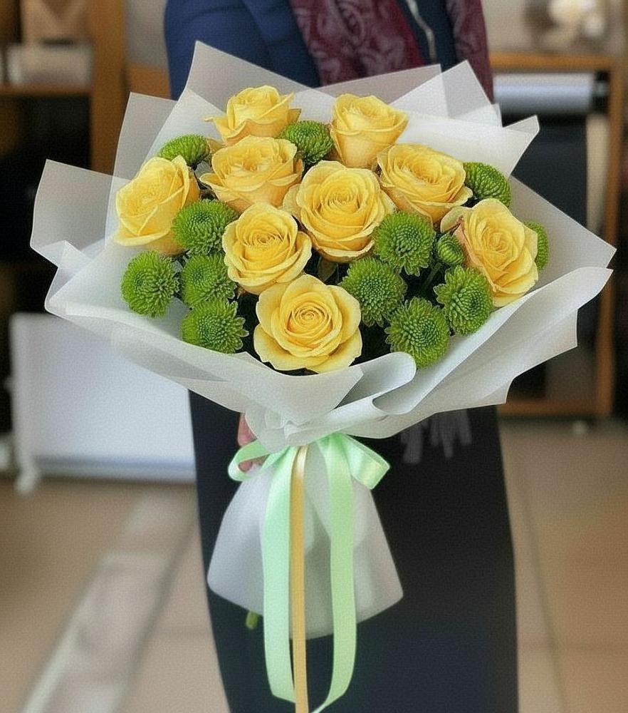 Букет цветов из: Хризантемы и Розы в Подгорной Ставропольского края