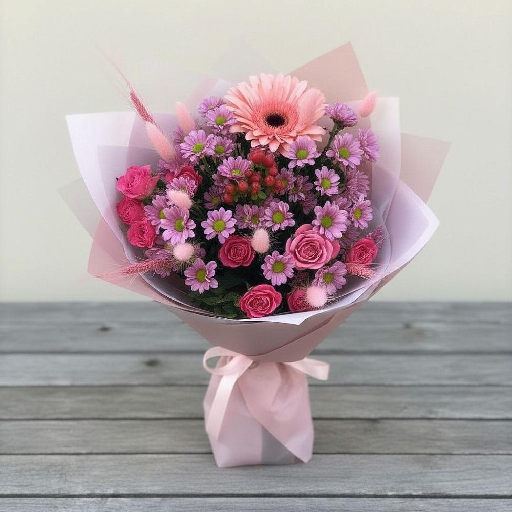 Букет цветов из: Розы, Герберы и Хризантемы в Подгорной Ставропольского края