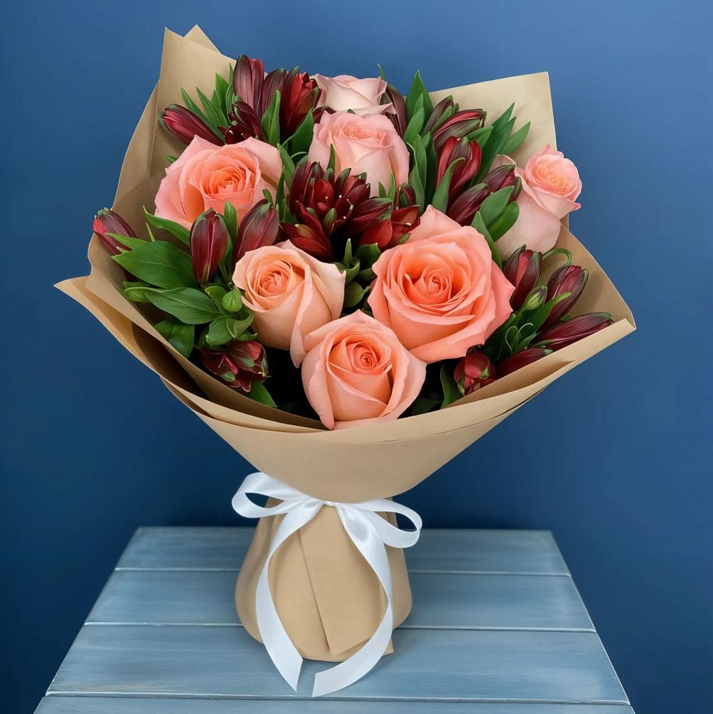 Букет цветов из: Розы и Альстромерии в Подгорной Ставропольского края