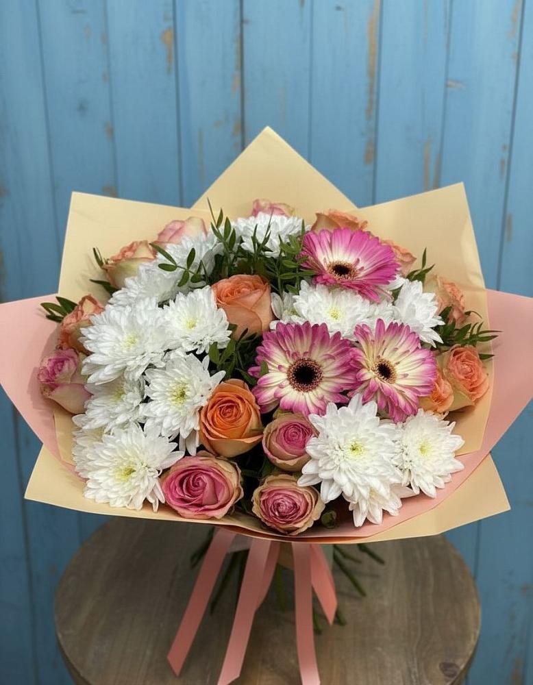 Букет цветов из: Розы, Герберы и Хризантемы в Подгорной Ставропольского края