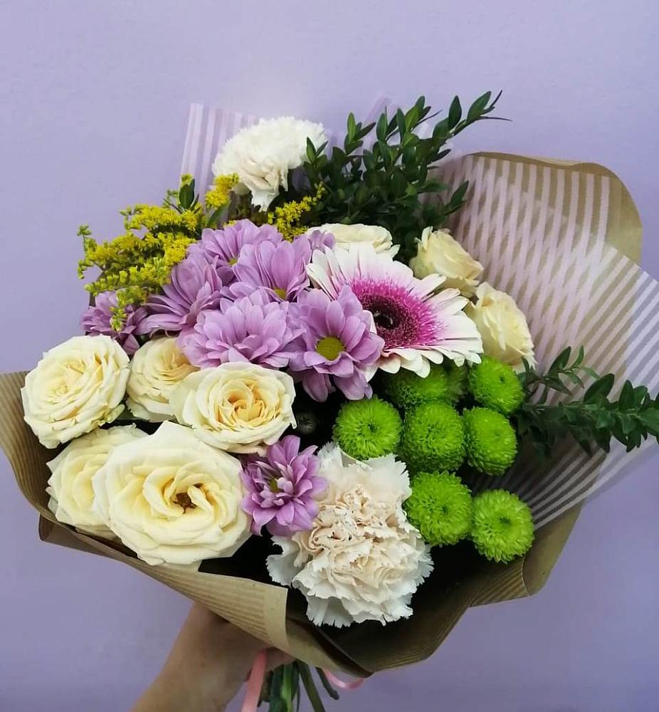 Букет цветов из: Хризантемы, Розы, Гвоздики и Герберы в Подгорной Ставропольского края