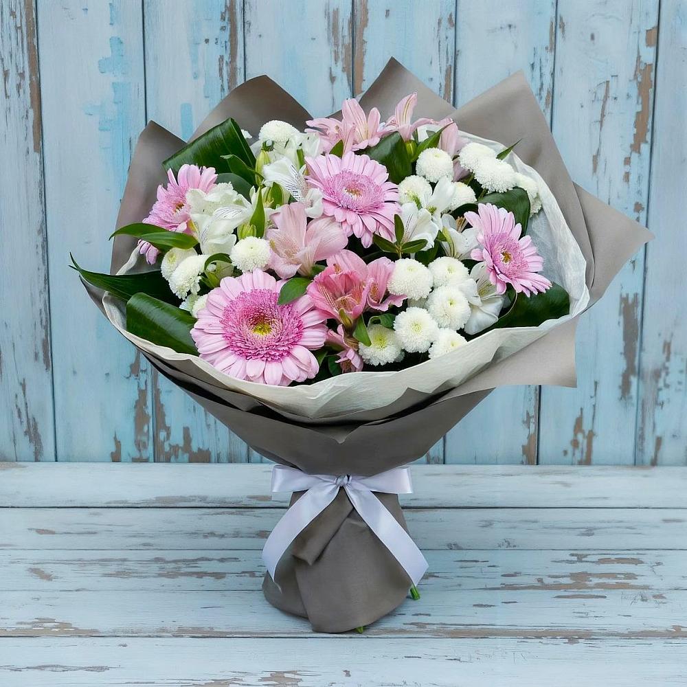 Букет цветов из: Герберы, Альстромерии и Хризантемы в Подгорной Ставропольского края