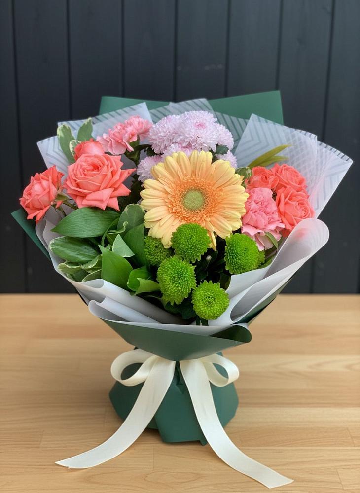 Букет цветов из: Гвоздики, Розы, Герберы и Хризантемы в Подгорной Ставропольского края